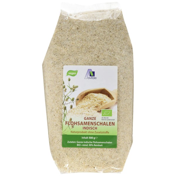 Avitale Whole psyllium husks from India, 99% purity, rich in fibre, organic product, packed in Germany, pack of 1 (1 x 500 g)