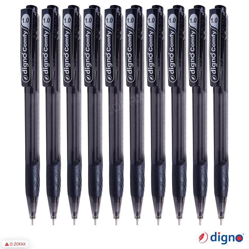 DIGNO Comfy Retractable Ballpoint Pens, BLACK, Medium Point (1.0mm), Pack