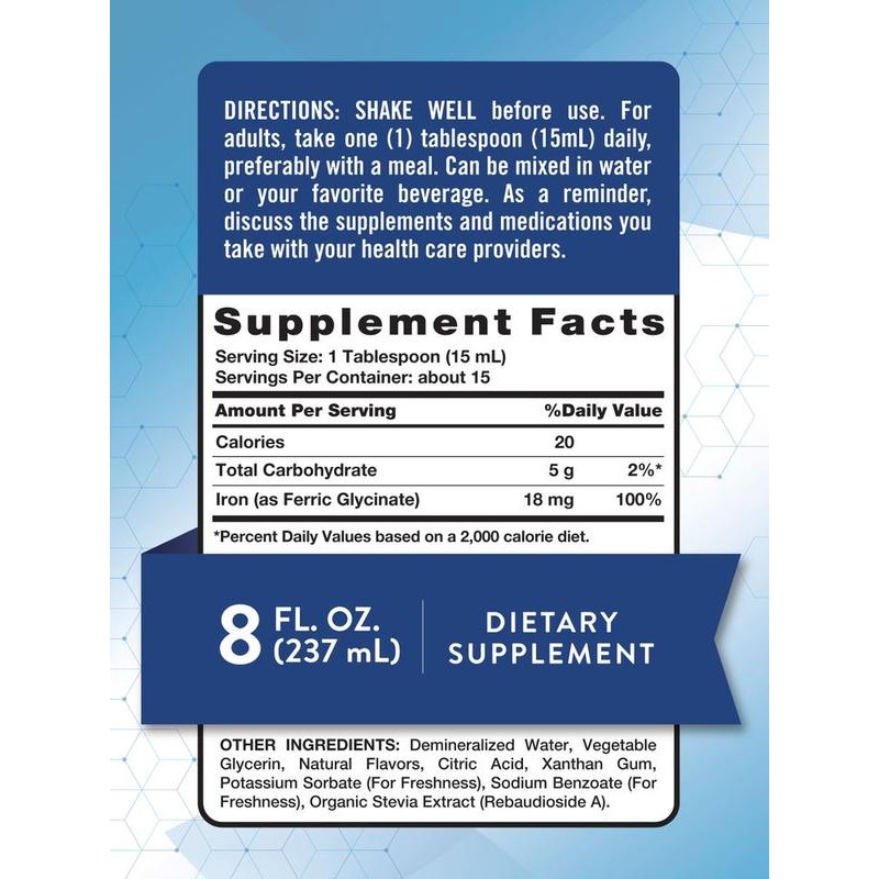Liquid Iron Drops Supplement 18mg - Essential Mineral - Vegan,