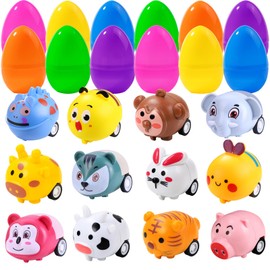 DIYDEC 12PCS Prefilled Easter Eggs with Pull Back Car Toys, Colorful Mini Race Cars Gifts for Kids Party Favors Easter Basket Stuffers for Boy Girl Holiday School Classroom Prizes Goodie Bags Fillers