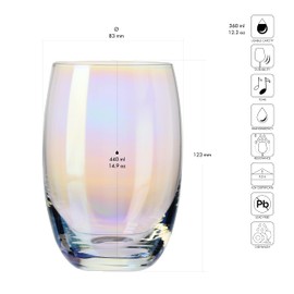 Krosno Rainbow Chrome Glasses for Water, Juice and Other Drinks, Set of 6 Glasses, 12.2 Oz, Elite Collection, Statement Water Glasses, Made in Europe, Rainbow-Elite-360