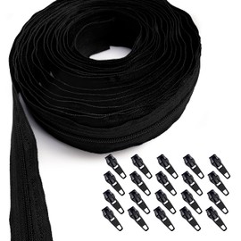 KGS Zippers by The Yard | #3 Nylon Zipper Roll | 4 Yard and 20 Zipper pulls (Black)