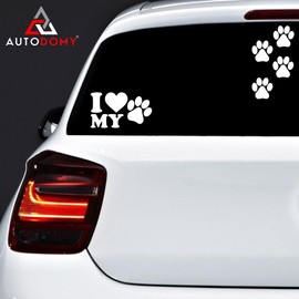 Autodomy Dog Car Sticker for Car or Motorcycle, Pack of 13, Paw Print Dog for Outdoor Use, Dog Paw Sticker Against Rain, Sun and Car Washes, White