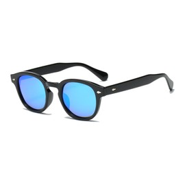 LHSDMOAT Unisex Polarised Oval Sunglasses, Retro Johnny Depp Round Sunglasses Men Women Fashion UV400 Protection Sunglasses for Travel, Driving, Cycling, Fishing, Beach, black blue