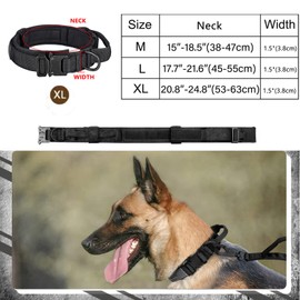 Queerelele Hundehalsband mit Griff Taktisches Hundehalsband Militärisches Hundehalsband, aus Nylon, gepolstert, Metallschnalle, für Mittlere Große Hunde Jagd Training Freizeit Outdoor, Schwarz XL