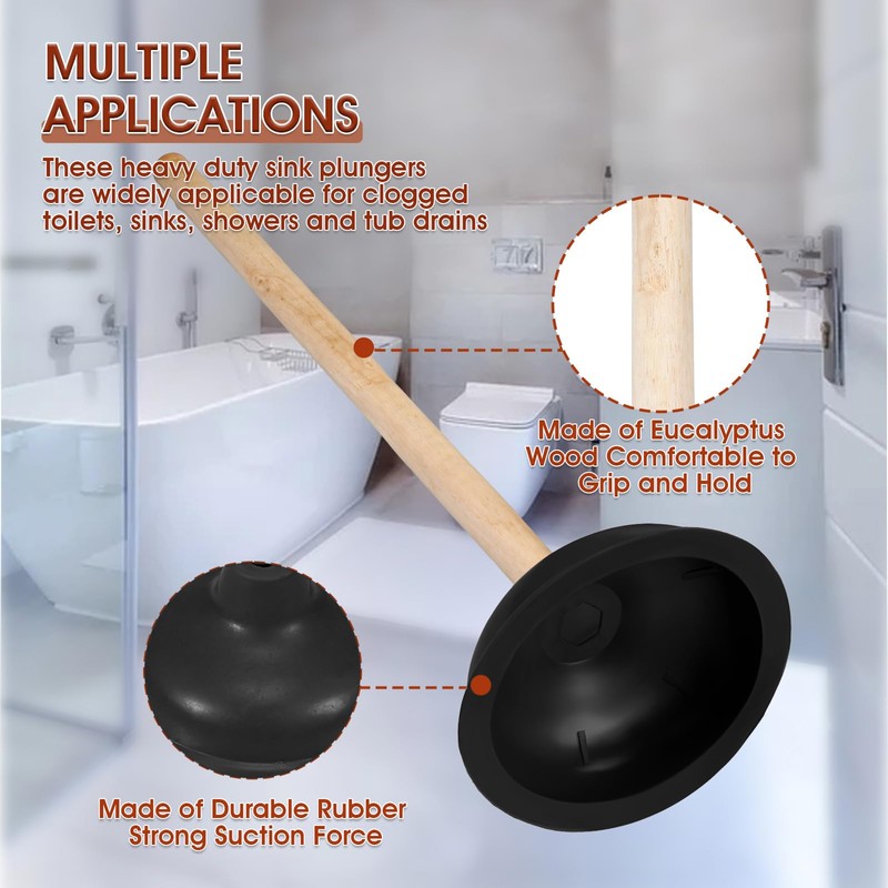 Lallisa Toilet Plungers with 18 Inch Long Wooden Handle Force