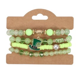 Nexoluxa St Patricks Day Accessories Bracelets for Women Green Heishi Clay Beaded Stackable Stretch Beads Bracelets Set Boho Friendship Holiday Outfits Jewelry, Hat