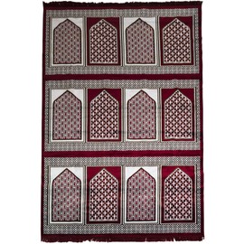 Modefa Turkish Prayer Rug | Wide 12 Multi Person Velvet Namaz Sajadah Janamaz | Family Group Carpet (Red)
