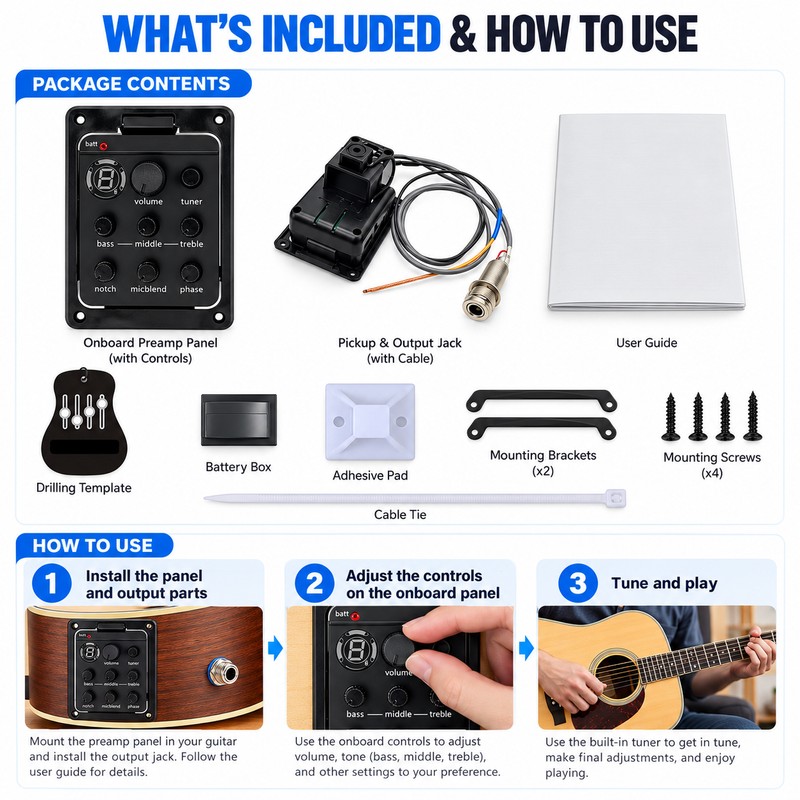 Acoustic Guitar Pickup Preamp with EQ and Tuner – 301-Style
