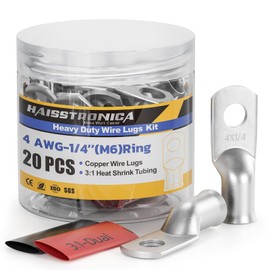 Haisstronica - 10 terminales de batería de cobre estañado de 4 AWG - 1/4 pulgadas (M6) con 10 tubos termoencogibles adhesivos 3:1, extremos de cable de cobre resistentes