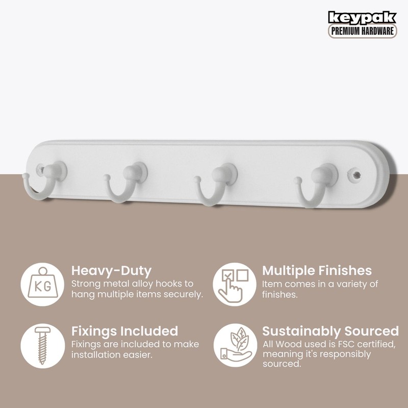 Keypak 4-Hook Wall-Mounted Key Tidy, Key Holder Organiser for Entryway