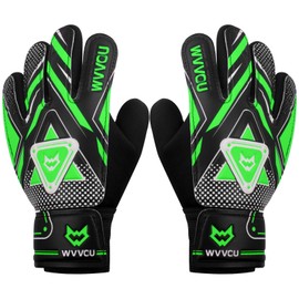 WVVOU Goalkeeper Gloves Children and Teenagers, Football Goalkeeper Gloves, Football Gloves, Double Protection, Portability, Super Hold (Green, 4)