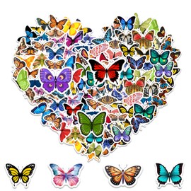 50pcs Colorful Butterfly Stickers Pack - Vibrant Vinyl Decals for Scrapbooks, Journals, Water Bottles, Notebooks - Waterproof Decorative Stickers for Crafts and Rewards
