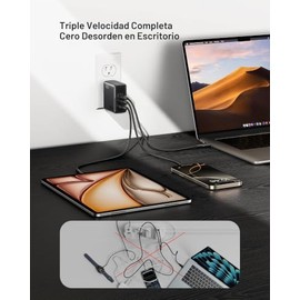 INIU 100W Cargador Tipo C, 3-Puertos Cargador Carga rapida con 1.5m Cable