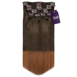 Fab Clip In Remy Full Head Hair Extensions 10-Piece Set #T2/30-Dip Dye Darkest Brown to Auburn 18 inch