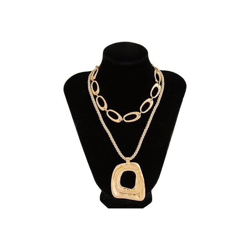 DIONFEI Fashionable Layered Gold Chain Pendant Necklace - Beige Rope