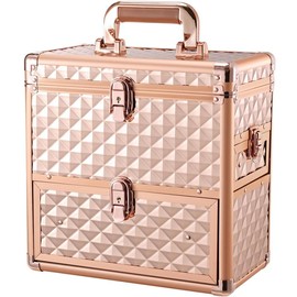 Joligrace Extra Large Makeup Train Case Nail Polish with Drawer Mirror Dividers Cosmetic Case for Makeup Artist Nail Tech Case - Color: Rose Gold