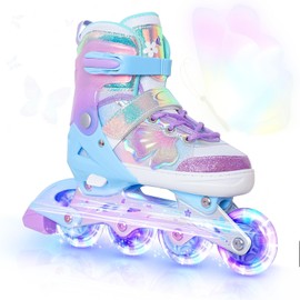 Kids Inline Skates for Girls and Boys -Purple Blades Roller for Kids Youth Age 7 8 9 10 - Adjustable All Light up Wheels Indoor Outdoor Sports Birthday Gift for Son and Grandson