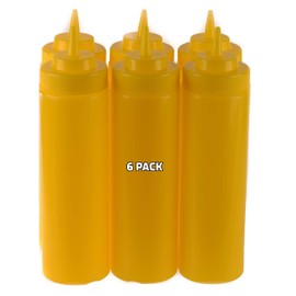 [6 PACK] 24 Oz Yellow Plastic Condiment Squeeze Bottles Squirt Bottle for Sauces, Dressing, Arts and Crafts, Ketchup, Mustard, Oil, BBQ - Clear Reusable Plastic Containers, BPA Free, Dishwasher Safe