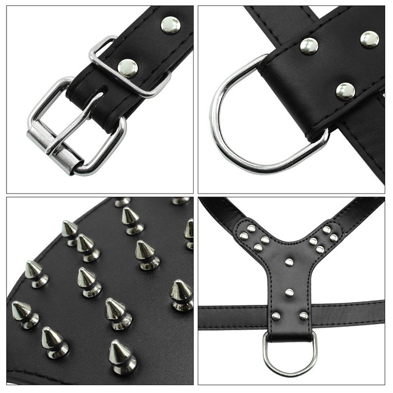 haoyueer Studded Leather Dog Collars Medium Large Dog Harness Matching