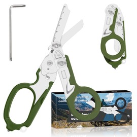Lemasa 6 in 1 heavy-duty/trauma shears, Folding Retractable Emergency Shears, Outdoor Camping Tools, Seat Belt Cutter, Oxygen Cylinder Wrench, Complimentary Adjustable Wrench (army green)