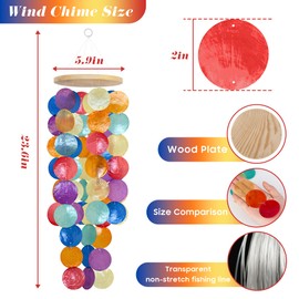Wind Chimes for Outside - Handcrafted Rainbow Capiz Shells Windchime Coastal Style Decor for Indoor/Outdoors, Garden Decor, Great for Women, Wind Chimes Lovers and More
