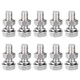 TOP-VIGOR 10Pcs M8 x 25mm Hex Head Screws Bolts, Nuts, Flat & Lock Washers Kits, 304 Stainless Steel Fully Thread Hexagon Bolts for DIY Bike Motorcycles Repair