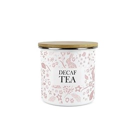 Purely Home Wild Rabbits Decaf Tea Canister - Pink Metal Enamel Medium Sized Kitchen Food Storage Container