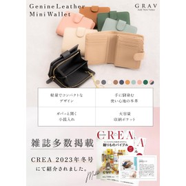 GRAV Women's Mini Wallet, Genuine Leather, Greige x Pink, Greige × Pink