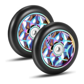 YoyoMeta 2 Pcs 110mm Scooter Wheels, Colorful Pu Wheels Thick Stunt with Bearings(Black)