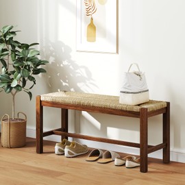 Giantex 40" Dining Bench with Woven Seagrass Woven Seat, Rubber Wood Legs, 350 Lbs Capacity, 40" x 14" x 18" Entryway Bench for End of Bed, Dining Room, Hallway, Living Room, Bedroom, Entry (1)