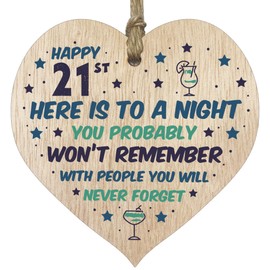 Funny 21st Birthday Gift For Women Men Wooden Heart Plaque - Won't Remember - Light Wood Sign Keepsake, Joke Humour Banter Happy Birthday Present for Daughter Cousin Friend Girlfriend Boyfriend
