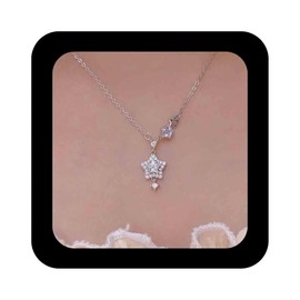 Cimenexe Bohemian Crystal Star Choker Necklace Silver CZ Paved Star Pendant Necklace Tiny Rhinestone Star Chain Necklace Minimalist Star Collar Necklace Jewellery for Women, Zinc, No Gemstone