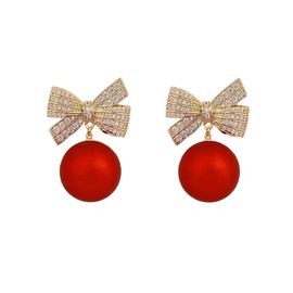 Dainty Red Ball Bow Knot CZ Xmas Stud Earrings for Women Senstive Ear Sterling Silver Post Pins Butterfly Small Crystal Ornament Hypoallergenic Studs Christmas Party Fashion Jewelry Gifts