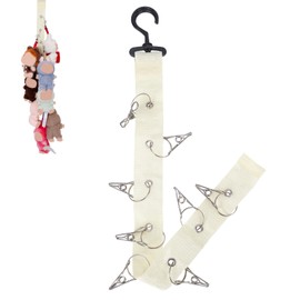 Plush Toy Display Strap, Stuffed Animal Hanging Storage Chain with 8 Metal Clips Wall & Over Door Organizer Holder for 5.9-6.69in Doll or Hats Scarf Nursery Room Decor (White)