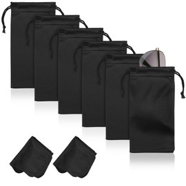 Hoiny 6 Pcs Microfiber Glasses Sunglasses Pouch with 2 Cleaning Cloths, Soft Drawstring Storage Pouch Bag for Phone, Eyeglass Cases (Black)