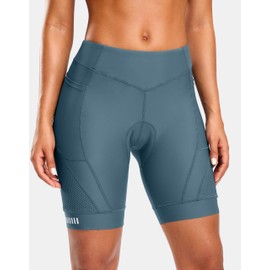 Bikewa Women's 4D Padded Bike Shorts with Zipper Pockets Gel Road Cycling Biking Biker Shorts for Bicycle Riding(Blue Grey,S)