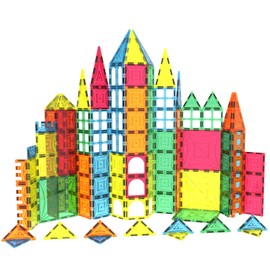 Mag-Genius Award Winning building Tiles Clear Colors 3D Brain Building Blocks Set of 182 + Piece Includes 2 Cars And Free Storage Bin