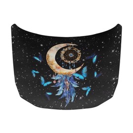 Generic Butterfly Moon Car Hood Cover All-Season Protection Fabric Hood Cover Stretch Polyester Fabric Cover Removable Automotive Accessories Car Decoration