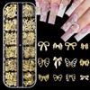 Nail Charms,12 Grids Gold Bow Manicure Kit, 3D Metal Cute