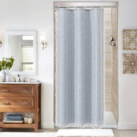 MitoVilla White Boho Farmhouse Small Stall Shower Curtain Set 36 x 72, Half Size Narrow Polyester Linen Fabric Shower Curtains for Farmhouse Bathroom Decor, White