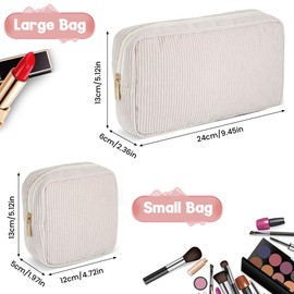 Huiguli Make-Up Bag for Women, Small, 2 Pieces Cord Make Up Bag with Compartments, Travel Portable Makeup Bag with Metal Zip for Girls, Women, Ladies, Beige, beige, Modern