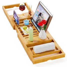 Yirilan Premium Bamboo Bathtub Tray Caddy - Bath Tub Tray Table for Bathtub - Bath Caddy Tray for Bathtub, Expandable Size, Fits Most Bath Tubs