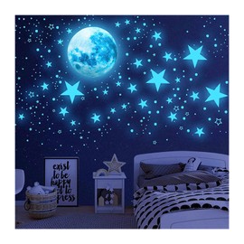 happykau Luminous Stickers (1049 Piece Set), Luminous Stars, Moon + Meteors, Luminous Wall Stickers, Star Stickers, Glow Stickers, Luminous Stickers, Glitter, Glitter, Window Stickers, Starry Sky, Glitter, Room Decoration, Perfect Atmosphere, Stylish for