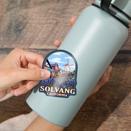Die Cut Sticker Solvang, California, Montage with Flowers, Contour Vinyl Sticker 3 to 6 inches, (Waterproof Decal for Cars, Water Bottles, Laptops, Coolers), Large
