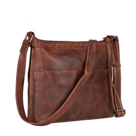 Lady Conceal Concealed Carry Faith Distressed Leather Crossbody (Dark Mahogany)