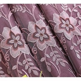 Amidoudou 1 Pair European Double Layer Curtains for Living Room Bedroom Luxury Flower Embroidered Curtains with Valance (Purple,54x84 Inch)