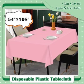 Kongdaoth Pink 14 Pack 54 x 108 Inch Plastic Tablecloths, Disposable Rectangle Tablecloth, Party Table Cover Plastic Table Cloth