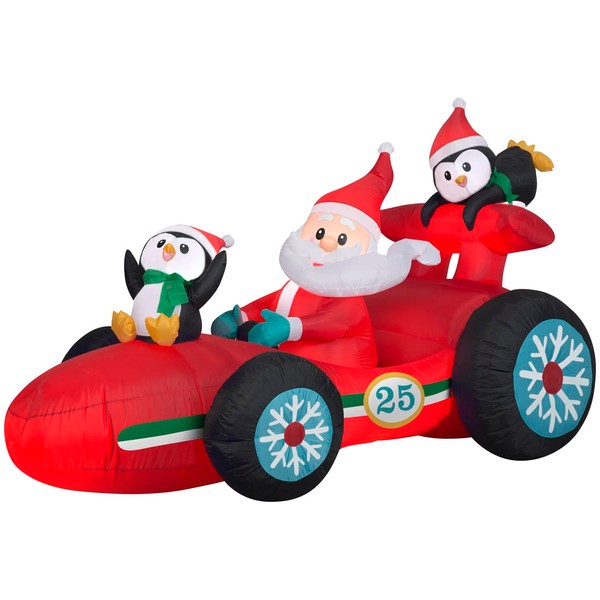 Gemmy Christmas Inflatable Santa in Racecar with Penguins, 4 ft