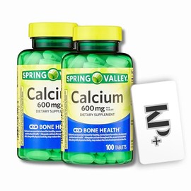 KP+ Spring Valley Calcium, 600 mg, Dietary Supplement, Bone Health, 100 Tablets + (KP+ Sticker)